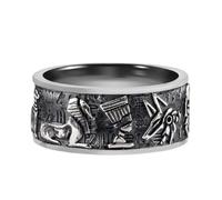 Anillo de Dioses Egipcios en Plata Esterlina 925 - Anillo Gótico Premium Artesanal con Ojo de Horus y Anubis en Relieve para Hombres y Mujeres(13)