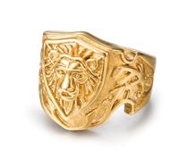 Anillo de escudo de león para hombre, clásico con diseño de cabeza de león, diseño punk, Acero inoxidable, Sin piedras preciosas