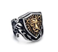 Anillo de escudo de león para hombre, clásico con diseño de cabeza de león, diseño punk, Acero inoxidable, Sin piedras preciosas