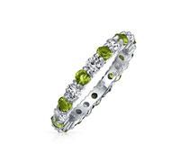 Anillo De Eternidad Apilable De Amor De Circón Cúbico Verde Y Blanco Alternado Simulado De Peridoto .925 Plata De Ley Agosto