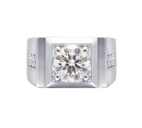 Anillo de eternidad de moissanita, anillos de mejor amiga para mujer, redondos con moissanita blanca delicada joyería, Q 1/2, Oro blanco de 14 quilates, Moissanita