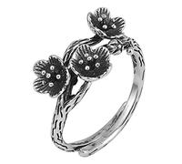 Anillo de flor de ciruela de plata esterlina 925 Anillo de dedo índice retro Anillo abierto de dedo medio Personalizado ajustable Hacer joyería de plata vieja Mujer-Silver-Onesize