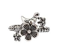 Anillo de flor de ciruela de plata esterlina 925 Anillo de dedo índice retro Anillo abierto de dedo medio Personalizado ajustable Hacer joyería de plata vieja Mujer-Silver-A