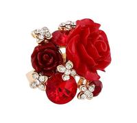 Anillo de flores - Anillo rojo ajustable para mujeres y niñas, anillo de envoltura floral, anillo de diseño de flores exageradas brillantes para novia, madre, Refer to description, Consulta la