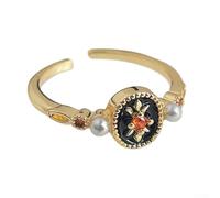 Anillo de gota de aceite de estilo retro de Hong Kong, joyería de moda de aleación ajustable para mujer, elegante banda de cobre galvanizado para uso diario de fiesta