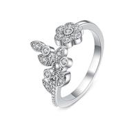 Anillo de graduación de oro blanco de 14 quilates para mujer, diamante de laboratorio, hojas de flores, circonita cúbica, tamaño H 1/2, popular para esposa, joyería de aniversario, L 1/2, Oro blanco
