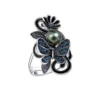 Anillo de joyería de moda-anillo comprometido - azul perla mariposa mujer cadena anillos entrelazados, 11, Metal, Sin piedras preciosas