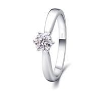 Anillo de joyería Pinky, clásico, 6 garras con diamante natural de 0,3 quilates, oro blanco de 18 quilates, joyas para mujer, 16, Oro blanco de 18 quilates (750), Diamante natural