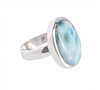Anillo de larimar de 14 x 19 mm, ovalado, con cabujón azul, juego de bisel hecho a mano, joyería de piedras preciosas para mujer, anillo de declaración de plata de ley 925, P1/2,57(18.1), Piedra