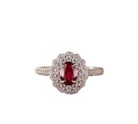 Anillo de lujo ligero de rubí de sangre de paloma cortado artificialmente de alta imitación con borde de encaje, anillo versátil clásico, anillo de mujer de boca abierta (A)