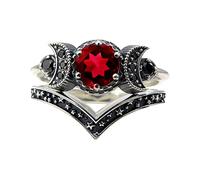 Anillo de luna Anillo rojo Luna Regalos Niñas para Mujeres Joyería Amatista Anillos Anillos Plata Con Perla, 11, Metal, Sin piedras preciosas