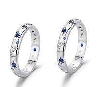 Anillo de luna y estrella, anillo de plata de ley 925, anillos de plata de ley 925 para mujer, niña, hermana, madre, plata S925, Sin piedras preciosas