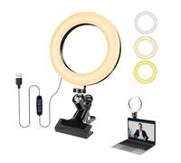 Anillo de Luz 6", Luz de Video 360 ° Giratorio de Mesa Luz con Clip, 3 Colores Claros + 10 Niveles de Brillo, Anillo de Luz Videoconferencia