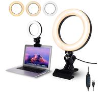Anillo de luz con brillo ajustable, 3 modos de iluminación, luz portátil para selfies con trípode y clip para portátil, diseño compacto con