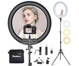 Anillo de luz de 21 pulgadas con trípode y soporte para teléfono para Vlog, YouTube Video, 3000 K-6000 K, anillo de luz LED bicolor regulable para maquillaje, selfie, cámara, control con control