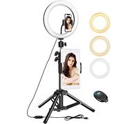Anillo de luz LED de 10", Anillo de luz con Soporte para trípode, con Control Remoto Bluetooth, 3 Modos de luz + 11 Niveles de Brillo, para Maquillaje, Videos de Youtube, Belleza y Moda