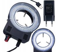 Anillo de luz LED MicroBright 144 LED - Microscopio Iluminación con USB Fuente de Alimentación Set Regulable 0 - 100% Montaje 30 - 65 mm, 0 - 10 W, sin parpadeo, laboratorio, joyas, control de calidad