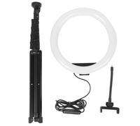 Anillo de luz LED para selfies con trípode, 3 modos de brillo ajustable, alimentado por USB, diseño plegable, portátil para video vlogging móvil.