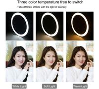 Anillo de luz LED regulable, temperatura de color ajustable, diseño portátil con 3 modos de luz para fotografía, videografía y maquillaje,