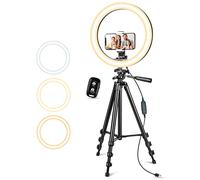 Anillo de luz mejorado de 10 pulgadas con soporte y soporte para teléfono, luz LED regulable para fotografía, selfie, grabación de video, maquillaje, transmisión en vivo, compatible con teléfonos