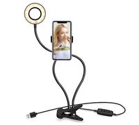 Anillo de luz para selfie con soporte para teléfono móvil, 3 modos de luz, 10 ajustes de brillo para maquillaje en vivo 2 en 1
