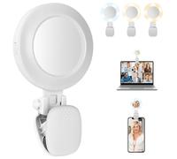 Anillo de luz para teléfono móvil, luz de vídeo con espejo, 3 colores regulables y 5 niveles de brillo, anillo de selfie giratorio 180°, luz de videoconferencia para Tiktok Vlog, Zoom, Live Streaming