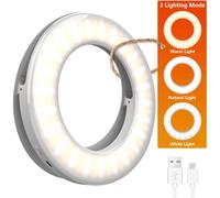Anillo de luz recargable para selfies, tu accesorio ideal para selfies y vídeos impresionantes, 3 modos de luz, ajuste de brillo, diseño con clip.