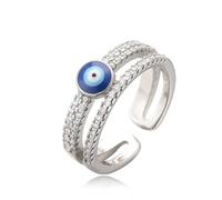 Anillo de mal de ojo azul de moda para mujeres Anillos de doble capa de plata de oro vintage Joyería de cumpleaños Regalo de lujo de luz navideña