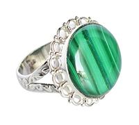 Anillo de malaquita de plata de ley 925, cabujón ovalado de 18 mm, bisel de piedras preciosas verdes, hecho a mano, regalo para mujeres, aniversario, cumpleaños, Navidad, N 1/2, 54 (17.20)