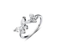 Anillo de mariposa de plata de ley 925 con circonita cúbica pavimentada, anillo coreano simple abierto ajustable para mujer, Adjustable opening, Metal, Sin piedra preciosa