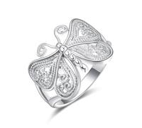 Anillo de mariposa de plata de ley 925 hecho a mano con filigrana envolvente, anillo de mariposa monarca, regalo de joyería para mujer, 10, Plástico