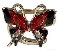 Anillo de mariposa rojo y negro para mujer, esmaltado, ajustable, chapado en plata brillante, joyería de ala de animal con cristal para trajes diarios para declaración de moda, amor, promesa, disfraz