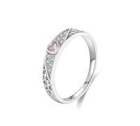 Anillo de Matrimonio - Alianza de boda de plata 925 irregular con circonita en forma de corazón, N 1/2, Plata de ley, Circonia cúbica