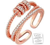 Anillo de meditación de ansiedad de 14 quilates para mujer, S925 a mi hija, anillo giratorio ajustable con circonita cúbica, regalo de joyería, Circonita cúbica, Sin gemas.