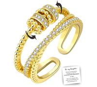 Anillo de meditación de ansiedad de 14 quilates para mujer, S925 a mi hija, anillo giratorio ajustable con circonita cúbica, regalo de joyería, Circonita cúbica, Sin gemas.