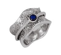 Anillo de meditación de plata de ley con piedra semipreciosa (Labradorite, 9.5)