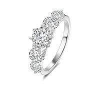 Anillo de mejor amiga, juego de anillos vintage con moissanita redonda de 1 quilate para mujer, N 1/2, Oro blanco de 9 quilates, Moissanita