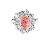 Anillo de mejor amigo, anillo de boda rústico con zafiro Padparadscha ovalado de 5 quilates creado en laboratorio con moissanita, oro blanco/platino 950, T 1/2, Oro blanco de 14 quilates, Zafiro