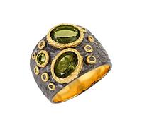 Anillo de moldavita chapado en oro amarillo de 6 x 8 mm, bisel verde ovalado facetado, anillo de plata de ley con textura redonda, O1/2,56(17.80), Piedra preciosa, Moldavita