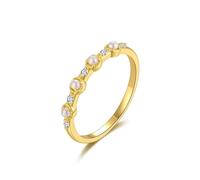 Anillo de mujer de oro con perla, anillo de compromiso de oro amarillo de 9 K/14 K, media eternidad, moda elegante, 52 (16.6), Perla Moissanita