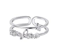 Anillo de mujer de piedra ancha para mi hija, anillo de mariposa con diamantes de imitación, anillo minimalista de miedo, regalo para ella, regalo de regreso a la escuela, talla única, Cobre, Sin