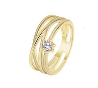 Anillo de mujer de plata, anillo solitario sencillo con corte redondo moissanite oro amarillo joyas mujer, Oro amarillo de 18 quilates, Moissanita