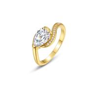 Anillo de mujer fino, ondulado con moissanita, oro amarillo 9 K, talla 47 (15,0)