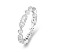 Anillo de mujer para dedo medio, anillos para mujer, delgados, geométricos, oro blanco con talla redonda, moissanita, platino 950, talla 50 (15,9)