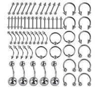 Anillo de nariz a caballo labio lengua ceja orejas Barbells Kit Cuerpo Piercing Acero quirúrgico 60 piezas 12 estilos, acero inoxidable, Acero inoxidable