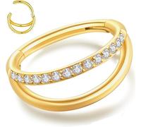 Anillo de nariz doble de acero quirúrgico de 20 G, 18 G y 16 G para piercing individual, hipoalergénicos, chapados en oro real de 14 quilates, joyería de clicker para tabique de circonita cúbica
