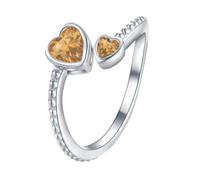 Anillo de niña de ley 925 con piedra natal ajustable para mujer, anillo de corazón abierto para el mes para cumpleaños, joyería de amor al primer anillo, A, Aleación de aluminio, Sin piedra preciosa
