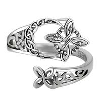 Anillo de nudo de bruja, anillo de plata de ley 925, banda abierta celta ajustable, nudo de protección de brujas, anillos de joyería celta para mujer, regalo de joyería hecho a mano, Metal, Sin piedra