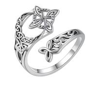 Anillo de nudo de bruja para mujer, banda abierta celta ajustable, plata de ley 925, nudo de protección de brujas, hecho a mano, joyería celta regalo para mujer, Zinc, Sin piedra preciosa