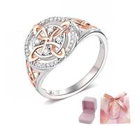 Anillo de Nudo de Protección de Brujas, Anillo de Protección de Nudo de Retorno de Bruja Hecho a Mano, Protege a Tus Seres Queridos, Diseño de Nudo Plateado con Detalle en Oro Rosa, Zinc, Ágata